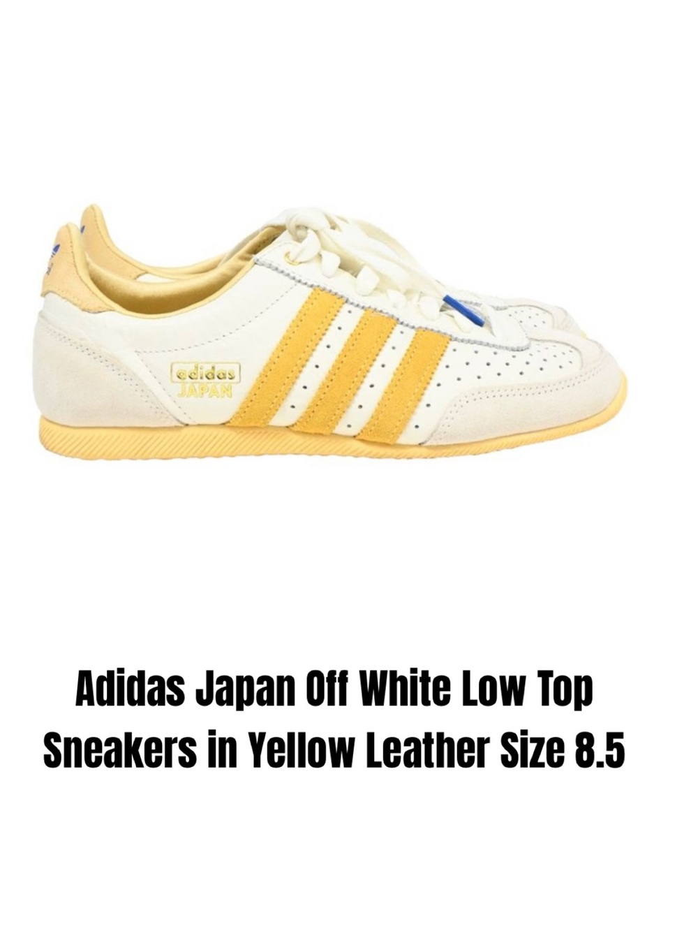 Adidas Japan Off White Low Top Sneakers in Yellow Leather Size 8.5